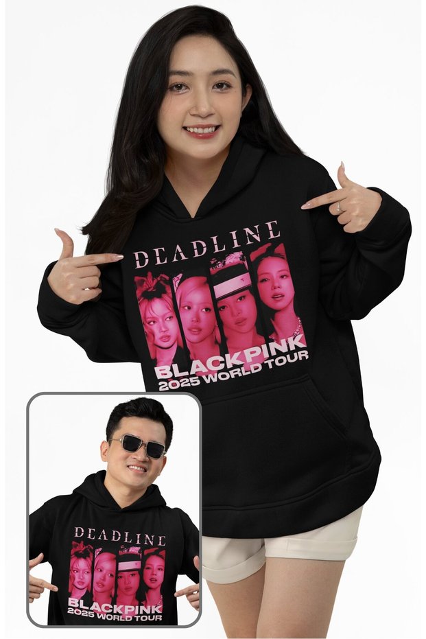 Unisex Deadline World Tour 2025 Printed Hooded Sweatshirt, Oversized Kpop Blackpink Themed Hoodie