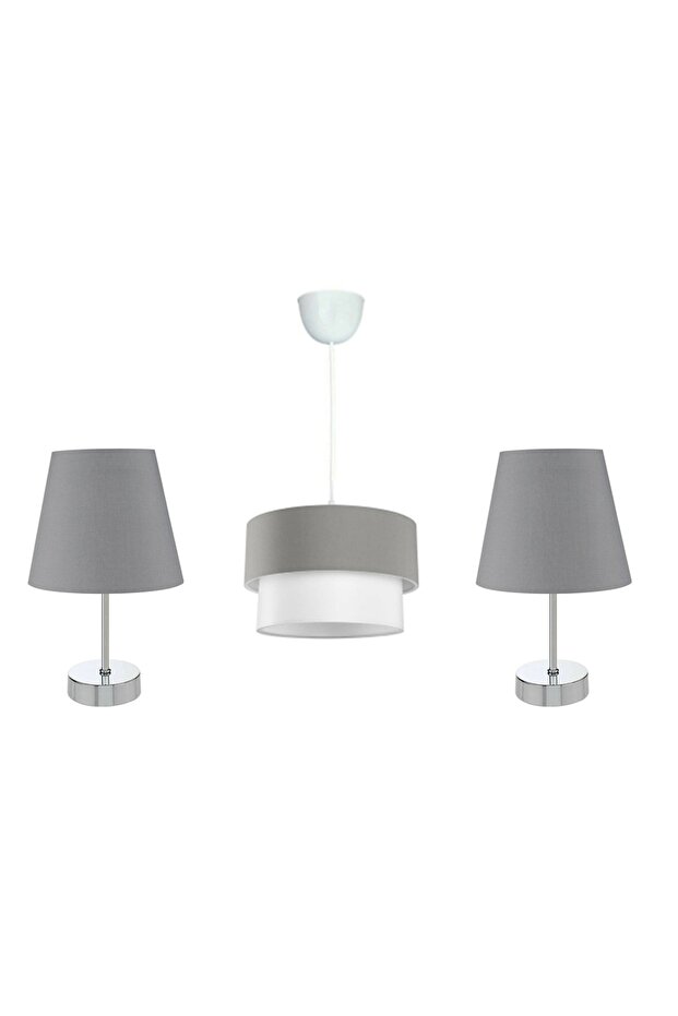 EVLİGHT ÜÇLÜ SET KROM ABAJUR ANTRASİT - 1