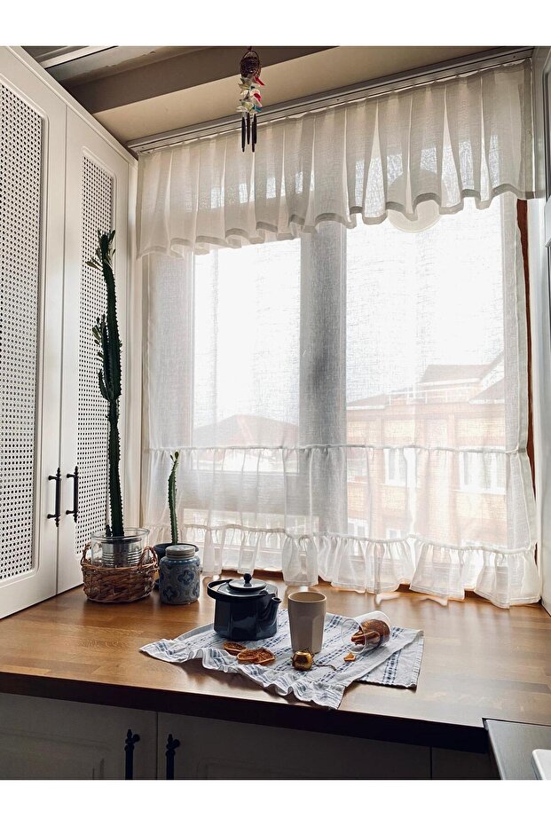 Ruffled *farbela Detailed Linen Tulle Curtain