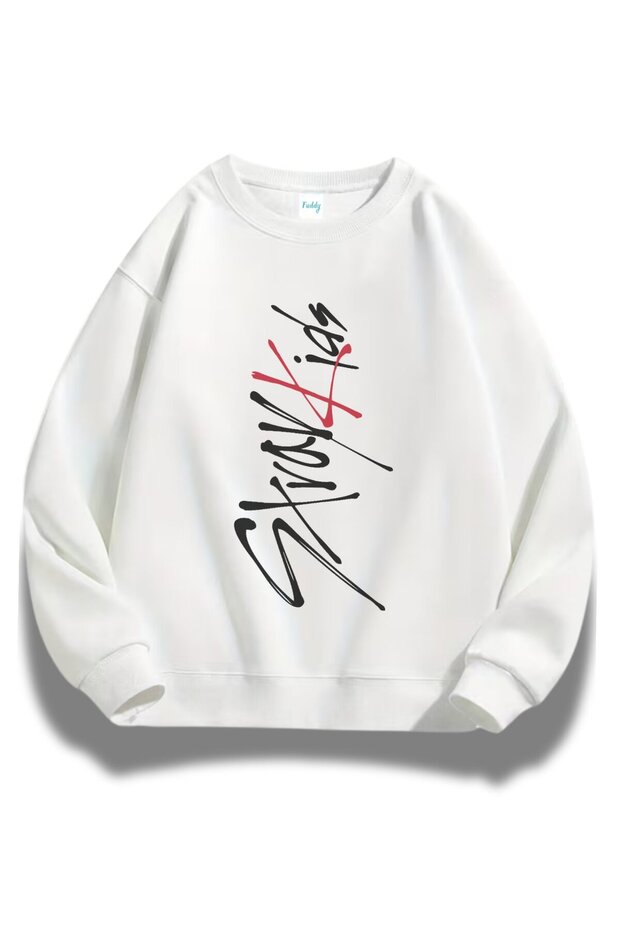 Unisex Oversized Stray Kids Dikey Printed Crew Neck Hoodless Sweatshirt