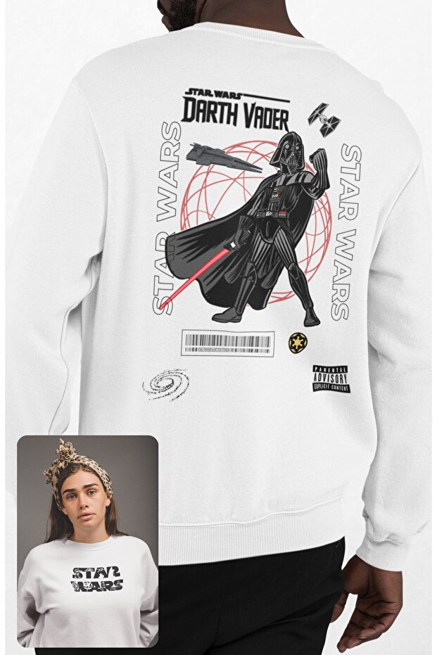 Unisex Oversized Vader Star Wars Back Printed Crew Neck Hoodless Sweatshirt