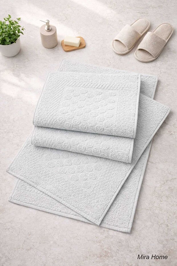 3-Piece Cotton Foot Towel Set Embossed Pattern 50X70 cm Light Gray