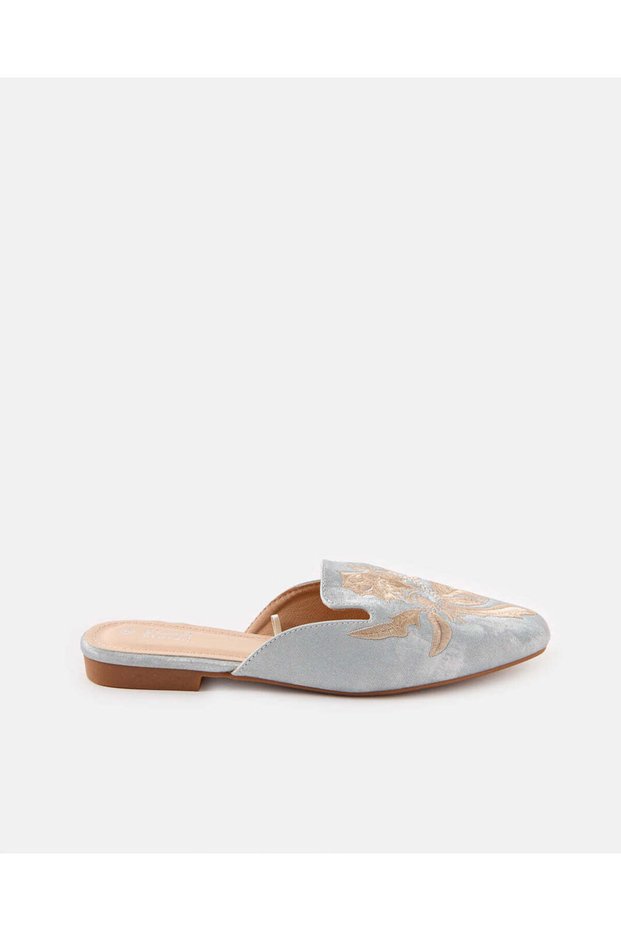 Women Blue Embroidery Flats