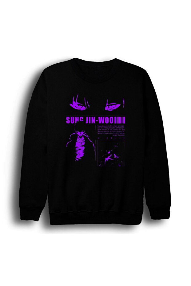 Solo Leveling Sung Jin-Woo - Arise - Anime Printed Unisex 100% Cotton Crew Neck Black Sweatshirt