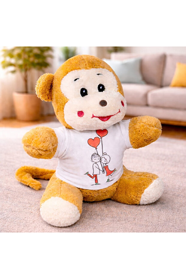تي شيرت بتصميم Happy Lovers على شكل قرد لطيف من القطيفة