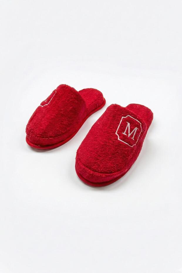M Letter Embroidered Bathroom and Home Towel Slippers – 100% Cotton Non-Slip Thick Sole