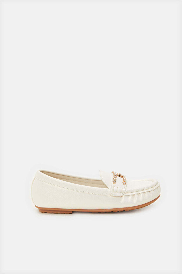 Girls Cream Chain Moccasin