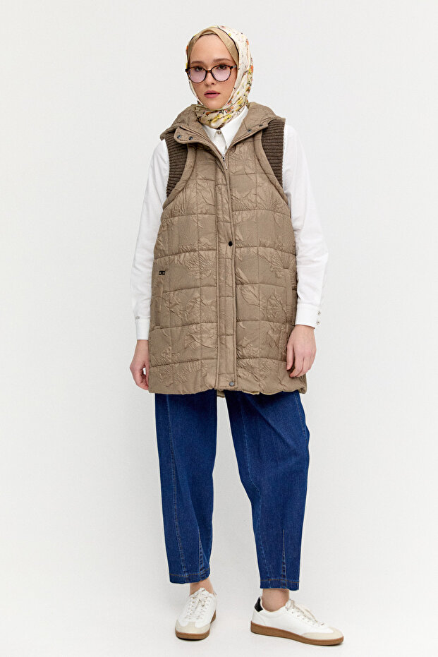 Ribanalı Kapüşonlu Kapitone Yelek - 2