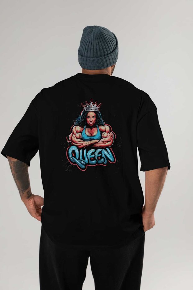 Gym, Sports, Fitness 62 Back Printed Black Oversize T-Shirt Men's Women's Cotton Crew Neck T-Shirt