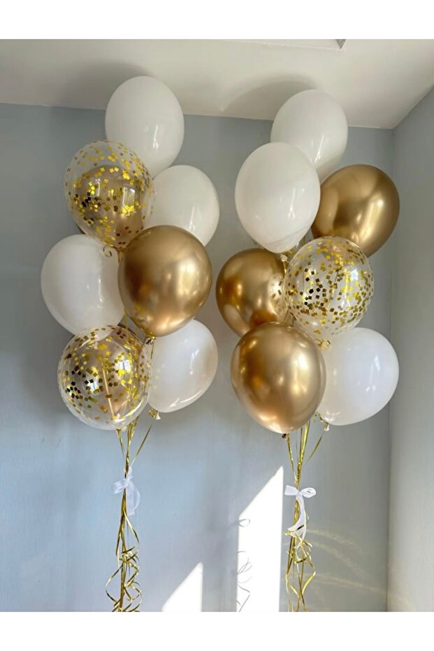 White Gold Chrome Transparent Sequin Balloon Set of 16