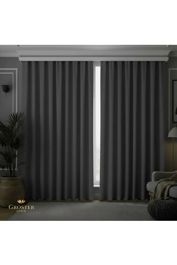 Anthracite Blackout, Light Sun-Blocking Blackout Curtain, Drapery Curtain, Unpleated A QUALITY++ [ENXBOY]