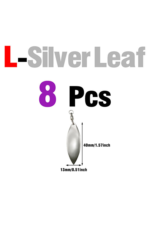 L Silver Leaf MNFT 8pcs Spinner Blades with Ball Bearing Swivels Tail Spinner Spinnerbait Fishing Lu