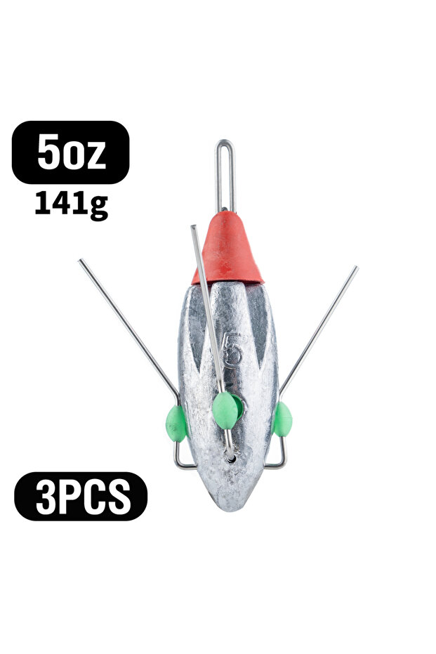 5oz 3Pcs Sputnik Fishing Sinker 3oz-8oz Surf Fishing Weight with Glow Bead Fast Sinking Casting Sink