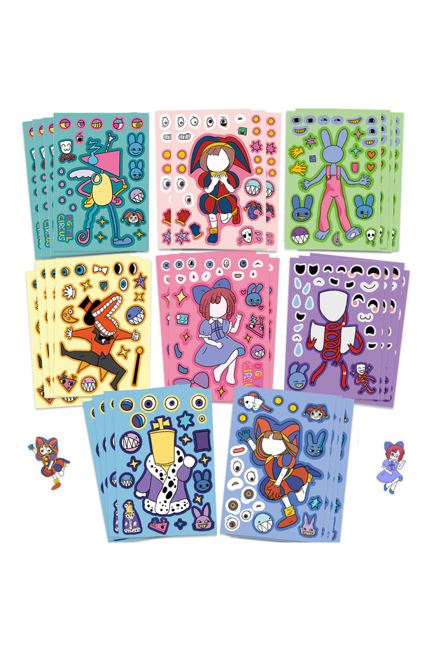 8sheets 8Sheets Cartoon Digital Circus Make A Face Puzzle Stickers Kids Make Your Own DIY Game Child