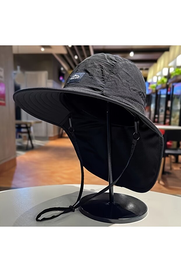 black Durable Carbon Fiber Outdoor Sun Hat for Hiking, Camping, Golf & More - Non-Woven, Black