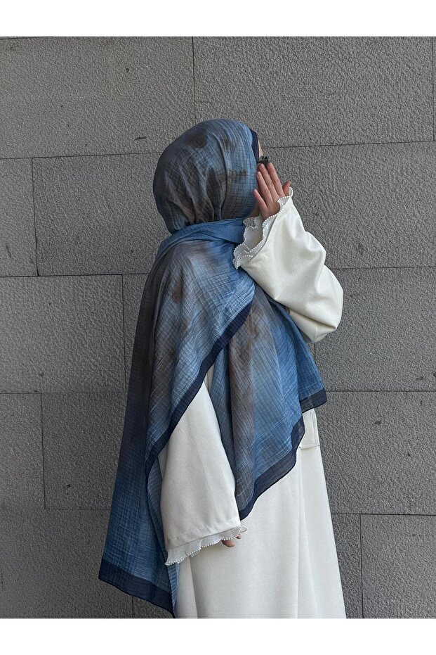 Müslin Pliseli Şal-İndigo - 3