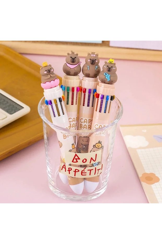 all in Kawaii Capybara Multicolor Pen 0.5mm Colorful Ink Pen Cartoon Creative Gel Capybara Pen Ten-