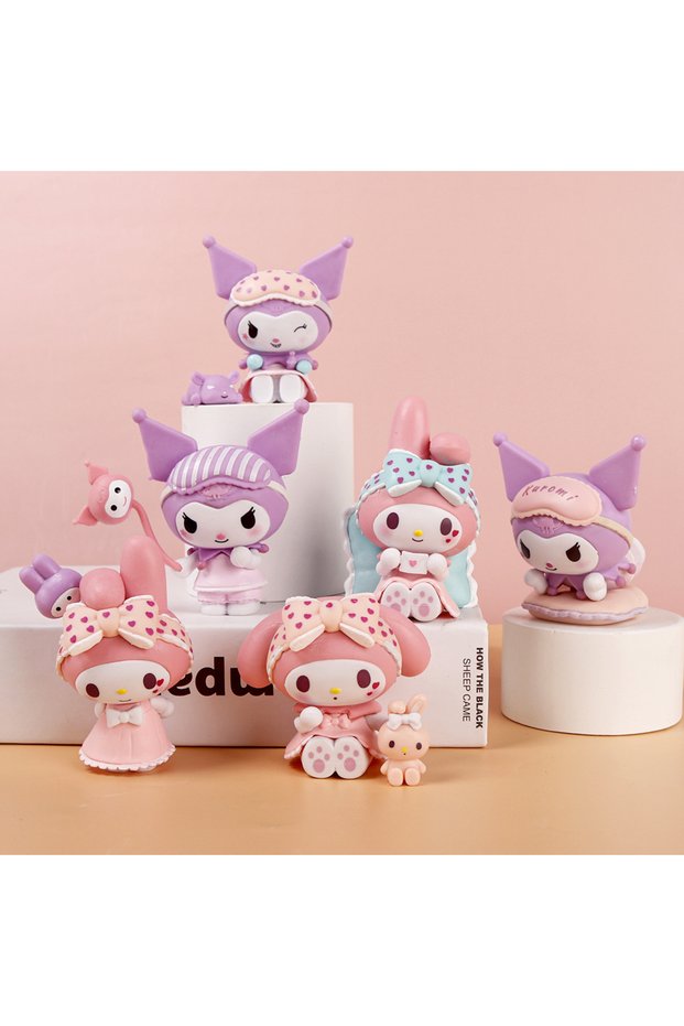 6Pcs-Set 6Pcs-Set Sanrio Anime Figure Pajamas Sweetheart Kawaii Kuromi My Melody Doll action