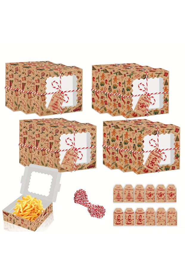 Other 12PCS 12pcs Christmas Gift Boxes with Transparent Window - Snowman, Gingerbread for Man & Sock