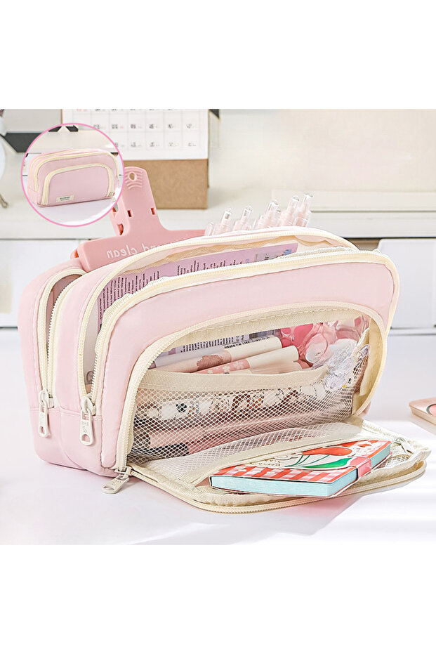 Pink Pencil Case Large Capacity Pencil Pouch Handheld Pen Bag Cosmetic Portable Gift for Office Scho