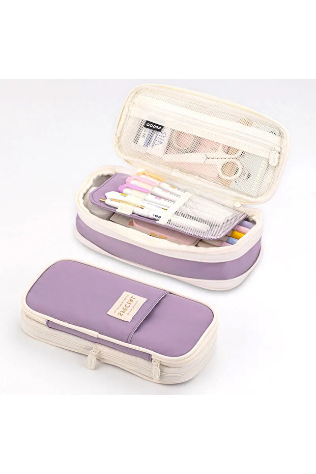 603 Purple Purple Pencil Case Large Capacity Pen Bag Double Layer for Students Pouch Holder Box Offi