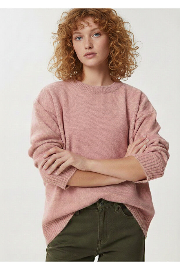 Kadın Pembe Oversize Triko Kazak