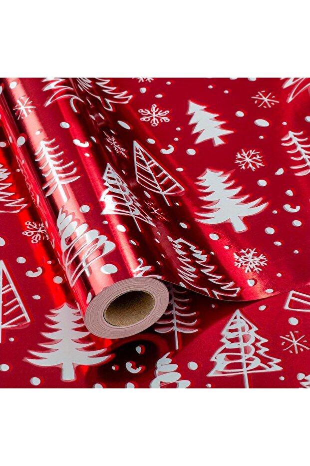 Red 1 Roll Christmas Red Wrapping Paper 17 In X 33 Ft Luxury Metallic Shiny Red Christmas Tree and S