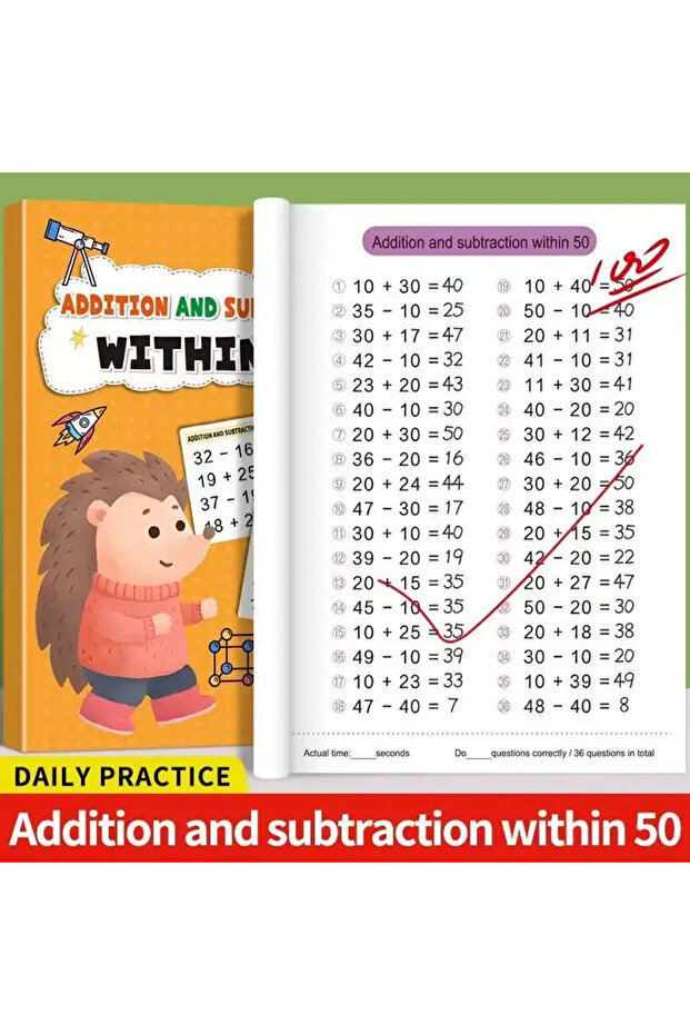 كتاب تمارين الحسابات الحسابية داخل نطاق 50، تمارين الجمع والطرح، حساب سريع، تدريب على الرياضيات