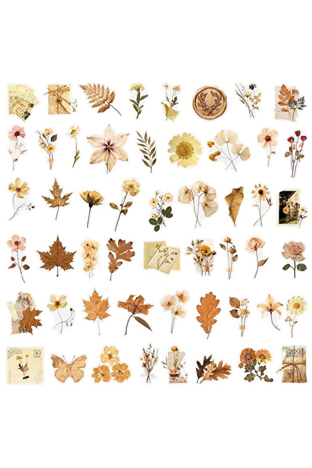 50PCS 50PCS Transparent PET Flower Lea f& FLower Gift Sticker Pack Stickers Phone Case Water Cup Gui