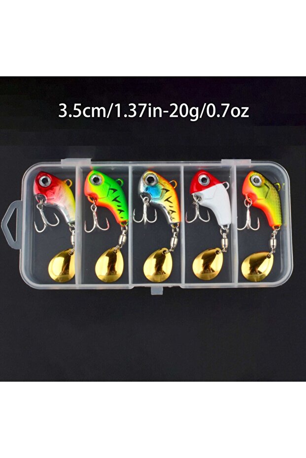 5pcs-20g 5pcs Vibrating Spinner Spoon Fishing Lures Colorful Metal Vib Jigs with Hooks, Durable Hard