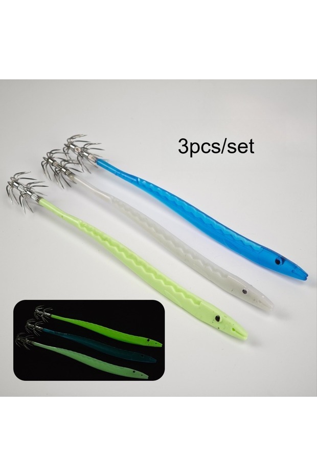 3pcs-sets-14.5cm Ackibbik 3pcs 14.5cm Glow Saltwater Squid Jig Bait Octopus Egi Hooks Fishing Lures