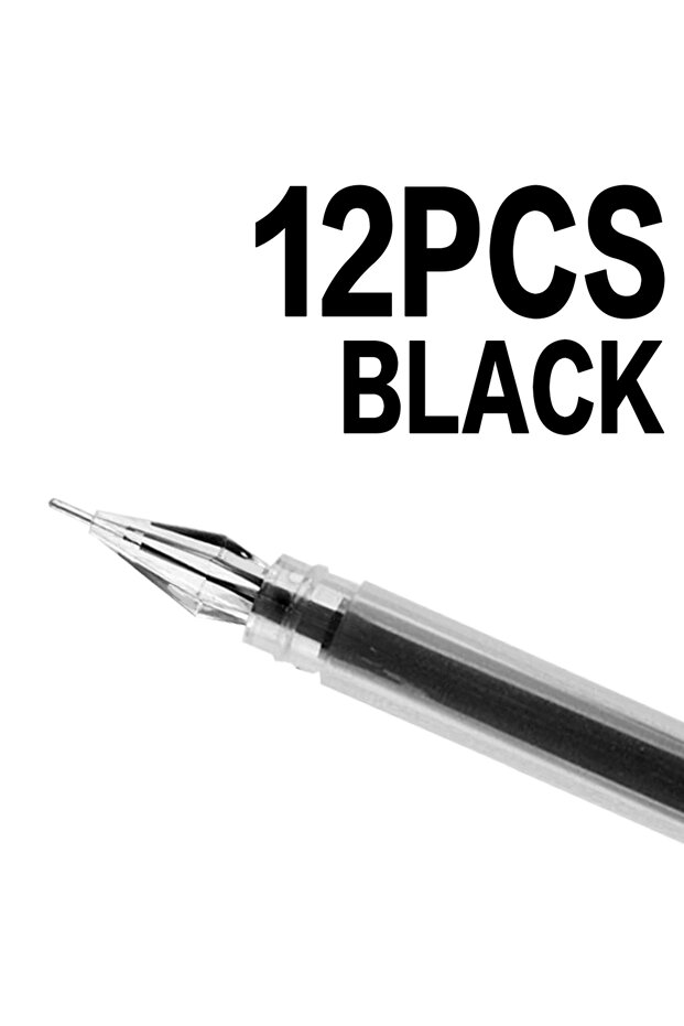 Black 12Pens 12Pcs Diamond Tip Gel Pen Set Fine Point 0.38mm Large Capacity Black/Blue Ink for Exam