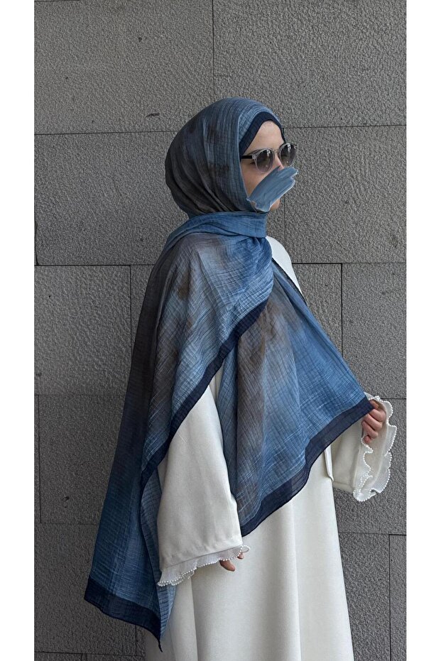 Müslin Pliseli Şal-İndigo - 8
