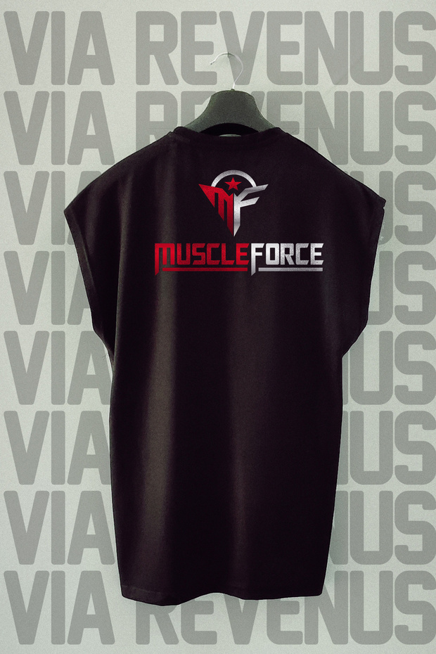 تيشيرت رياضي من Muscle Force Back مطبوع بدون أكمام مصنوع من القطن بنسبة 100%