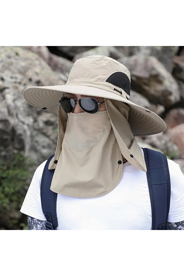 Khaki Sombrero pesca outdoor ajust., prot. solar, sombrilla transpirable plegable, hombres/mujeres,