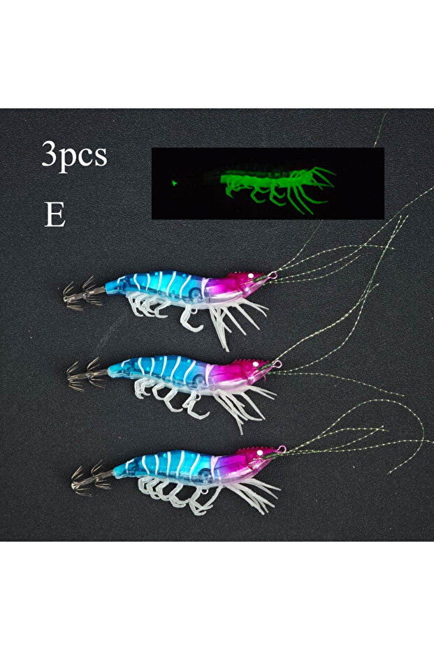 Lures-E-3pcs-Bait 3pcs 10.5cm Glow Shrimp Prawn Lure Luminous Saltwater Shrimp Fishing Lure Cuttlefi