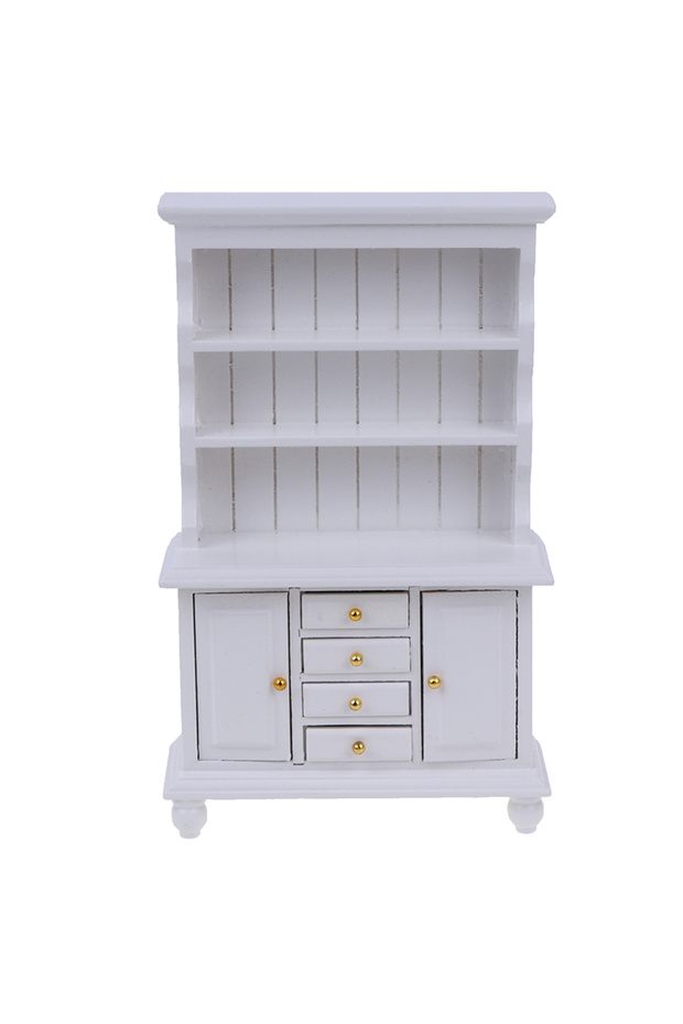 A7 1/12 Multifunction Wood Cabinet Bookcase Cabinet Miniature Furniture Handcrafted Wall Cabinet Dol