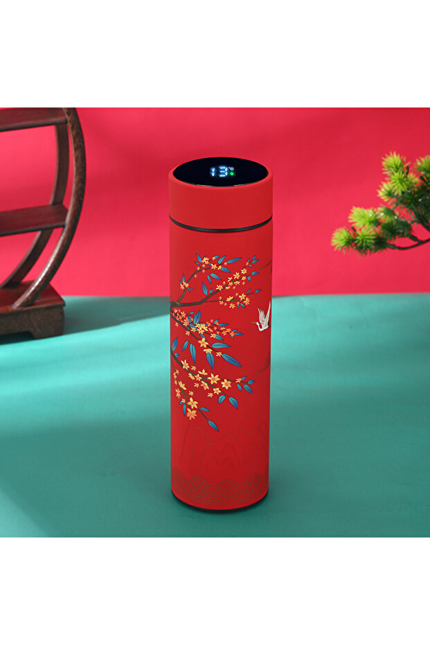 401-500ml red Portable Thermos Bottle Coffee Tea Mug Chinese Style Smart Temperature Display Vacuum
