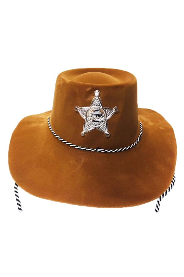 Plastic Cowboy Hat Nubuck Coating Brown - 1