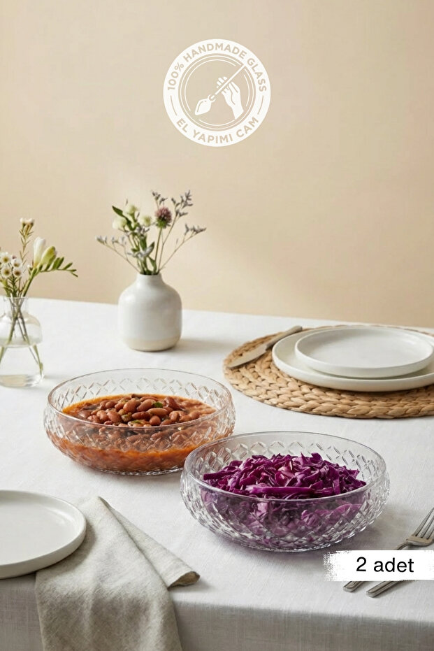 Selen Concept Cage Model Handmade Large Size Glass Salad Bowl Set of 2