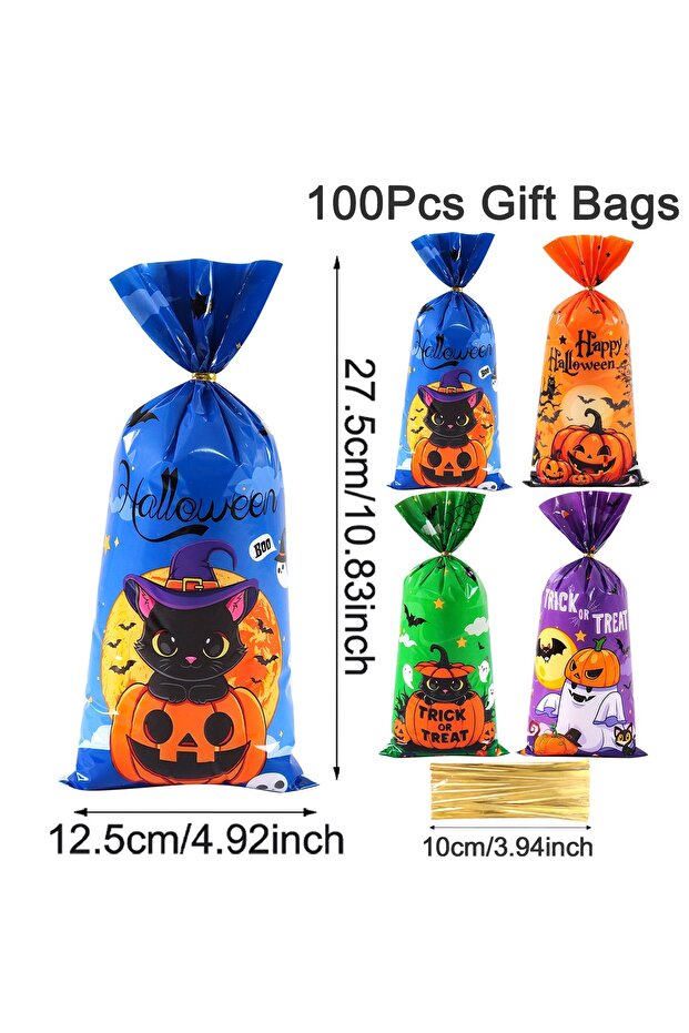 as shown 100pcs 25/50/100pcs Halloween Ghost Cat Gift Bags Candy Cookie Packaging Bags Trick Or Trea