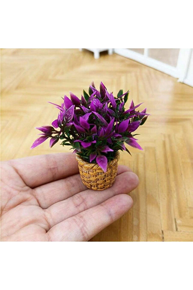 Purple bamboo plum 1pc Mini Artificial Greenery Ornament, Tiny Potted Plant for Dollhouse Accessorie