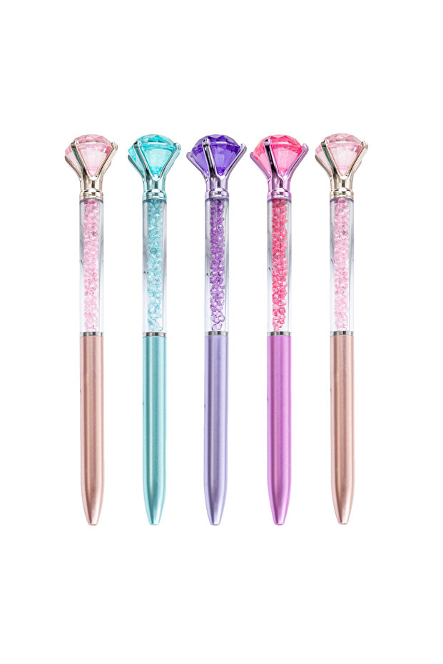 Mix B Set of 5 Diamonds Pens Elegant Crystal Topped Writing Instruments for Gifting, Office, and Spe