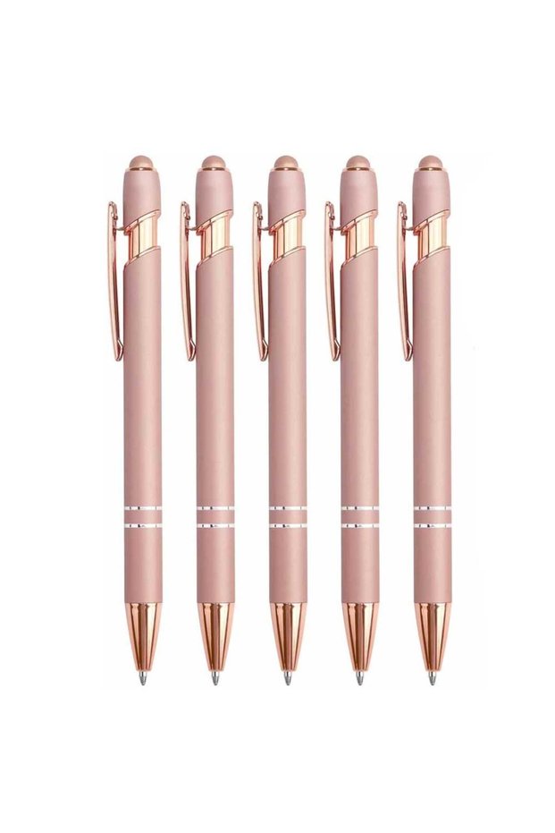 Rose golden 5pcs 5-10Pieces Ballpoint Pen with Stylus Tip, Metal, 2 in 1 Stylus Ballpoint Pen 1.0 mm