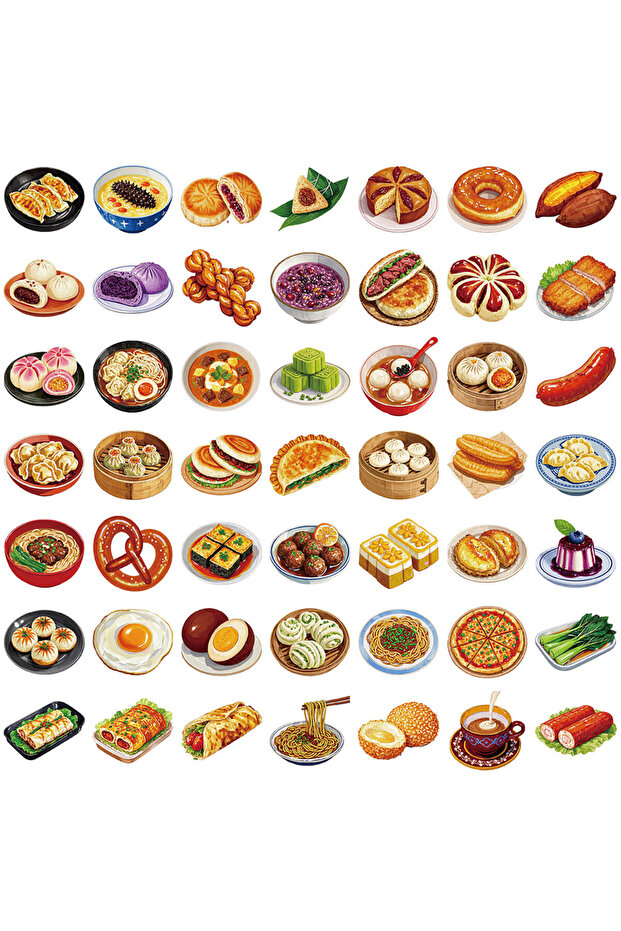 50PCS 50PCS Transparent Chinese Food Sticker Pack - Waterproof PET for Scrapbooking, Guitar & Notebo