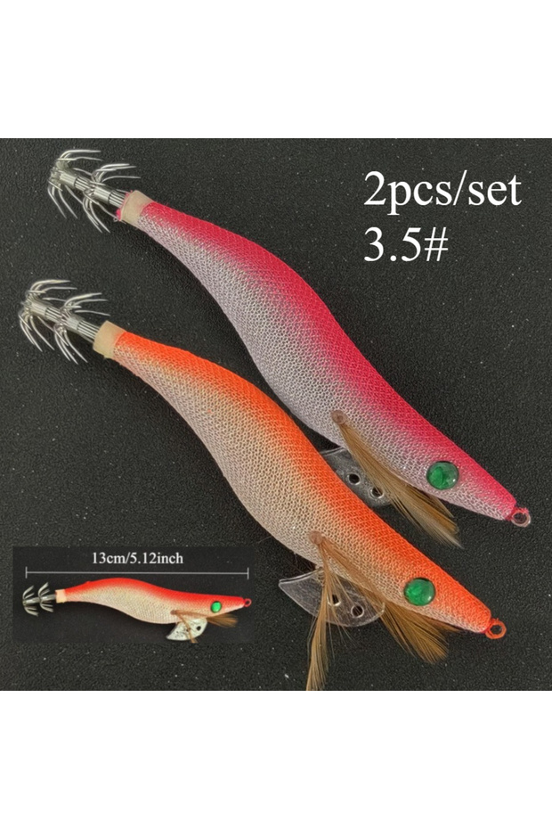 Size 3.5 Ackibbik 2pcs/set Luminous Squid Jig Hook Shrimp Prawn Lure Artificial Hard Bait Fishing S