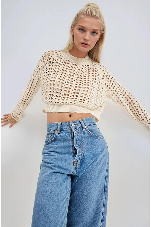 File Detaylı Örme Triko Kazak 1395 - 6