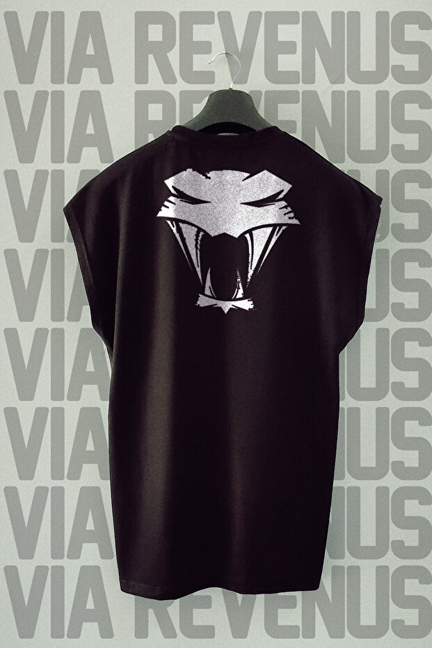 Snake Sırt Printed Zero Sleeve 100% Cotton Sports T-Shirt