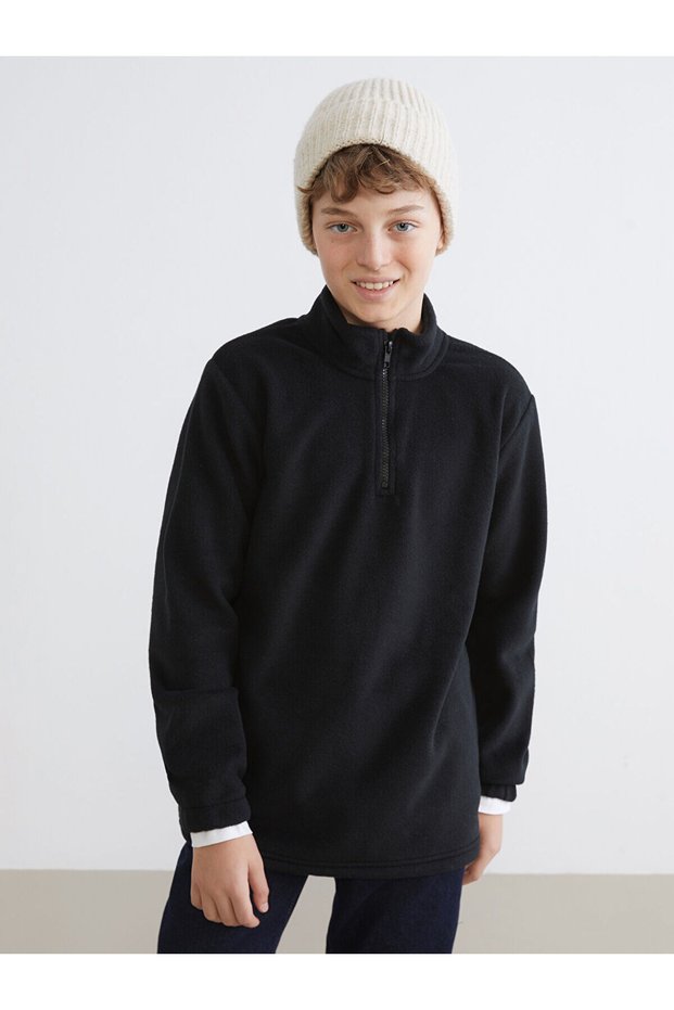 Lcw Kids Black Mock Neck Boys' Fleece Sweatshirt W5Fm12Z4