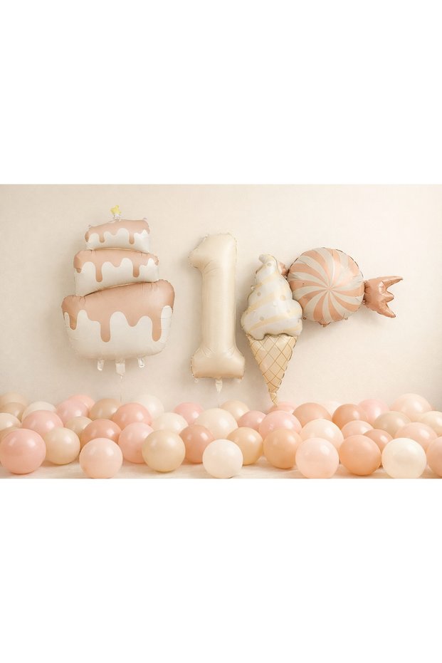 Pastel Birthday Foil Balloon Set – 1 Year Old Concept (Powder Pink & Beige)